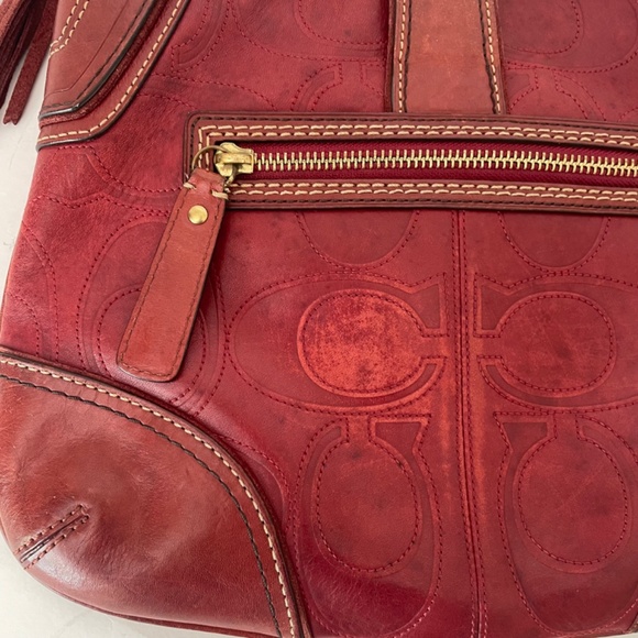Coach Hampton red embossed C leather shoulder bag 11328 small hobo - Picture 9 of 12